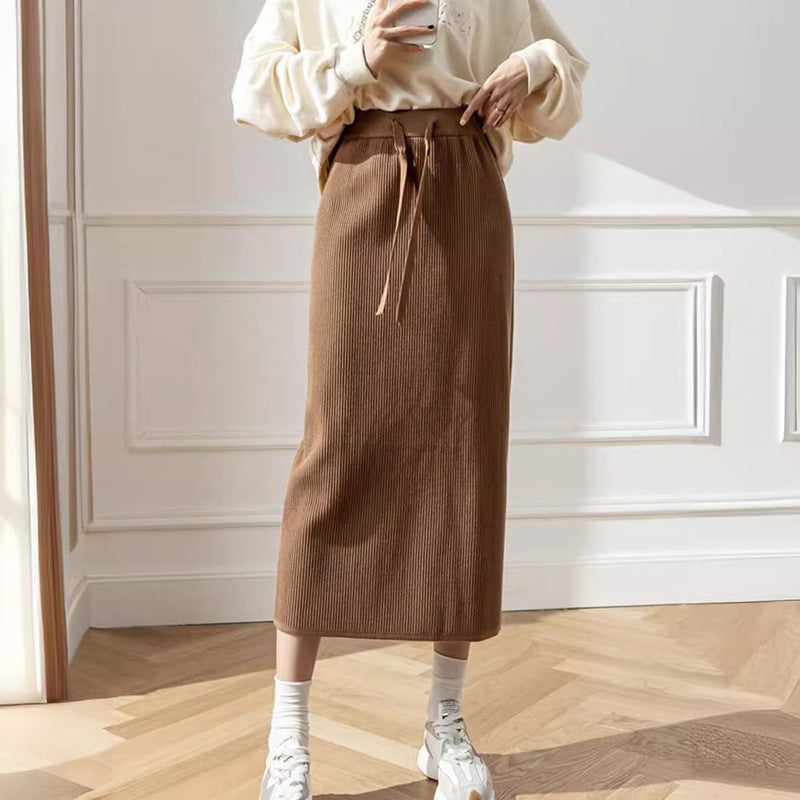 Damen Midi-Rock Elastischer Bund Taillierender Gürtel
