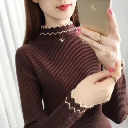 Damen Strickpullover Stehkragen Wellenmuster