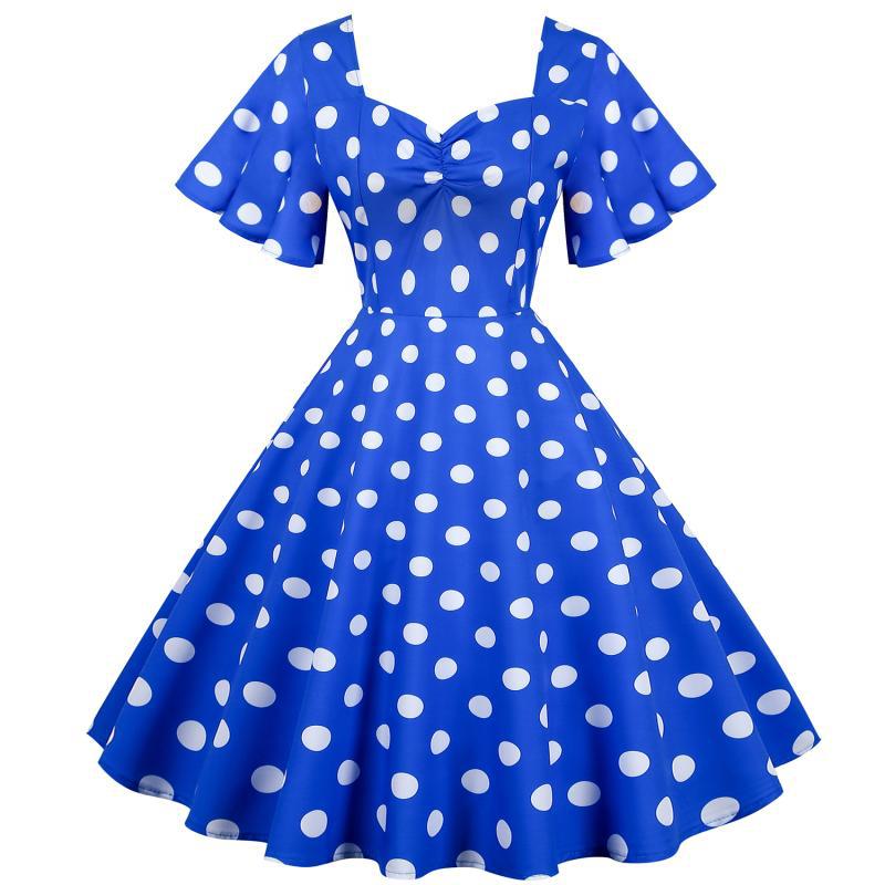 Damen Rockabilly Kleid Polka Dots Muster es Kleid