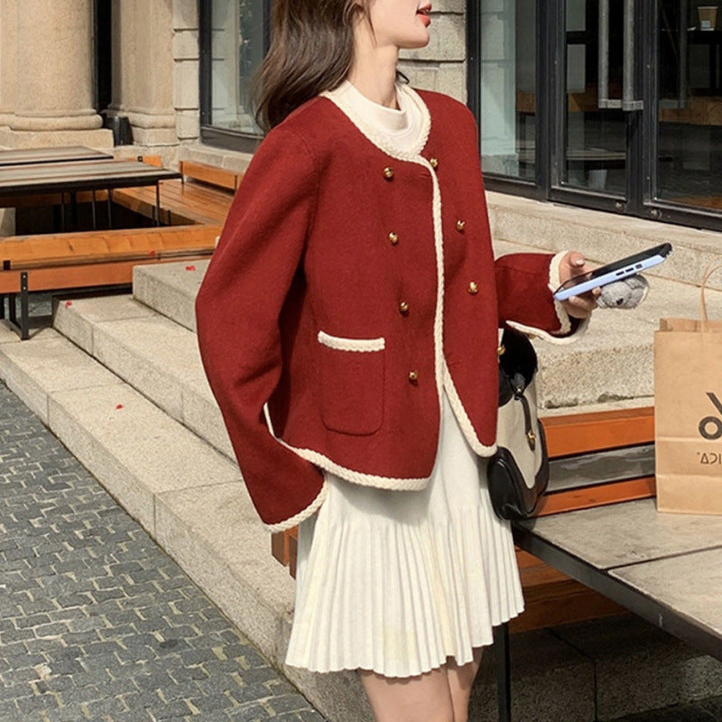 Damen Jacke mit Dekorativen Knöpfen Feiner Kragen