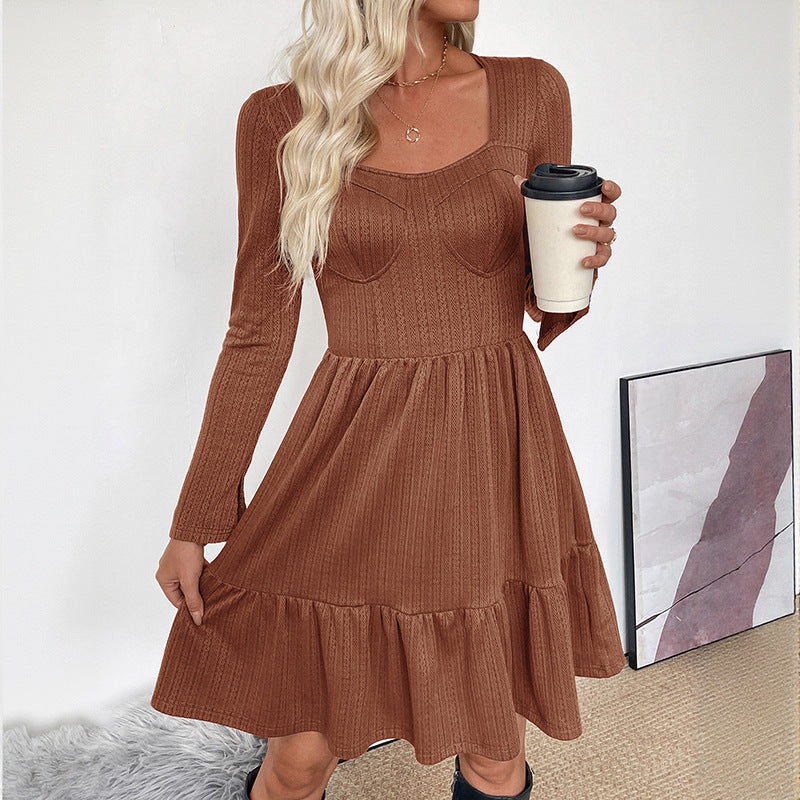 Damen Langarmkleid Tailliert Voluminöser Rock Norvielle