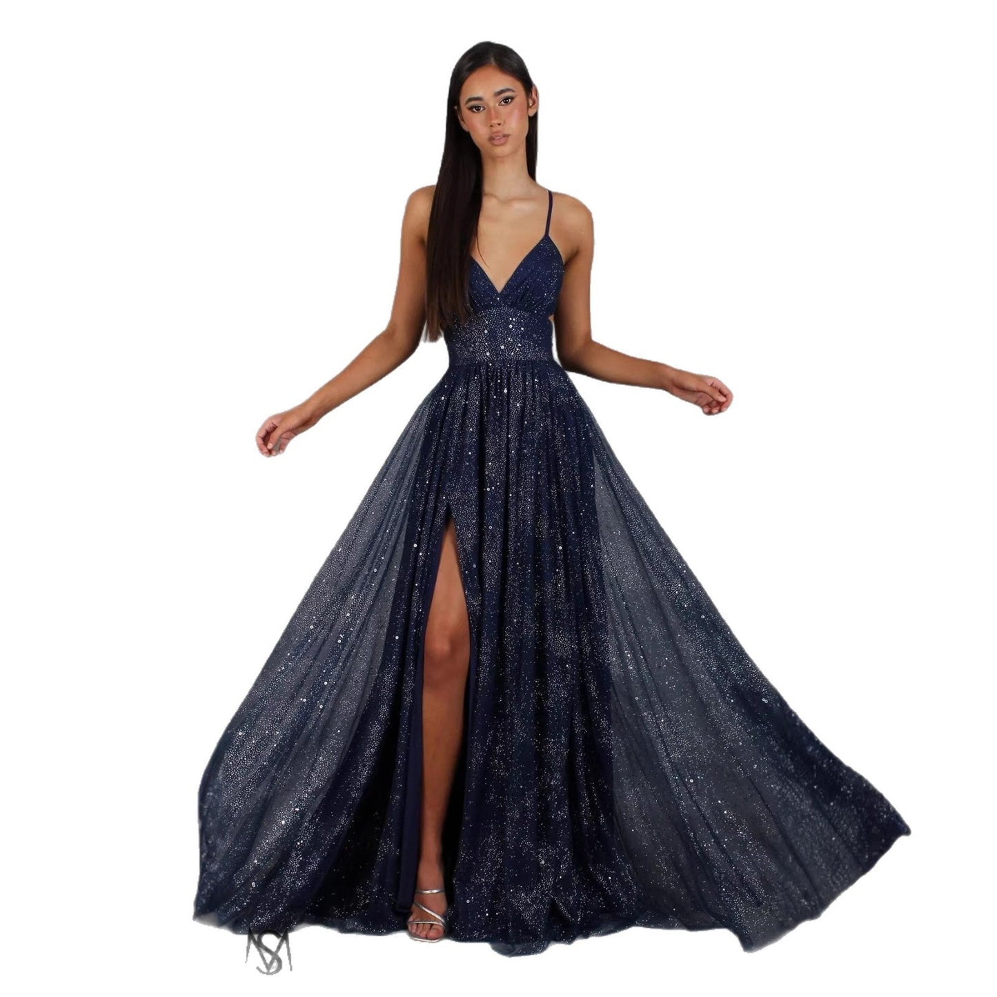 Damen Abendkleid V-Ausschnitt Tüll