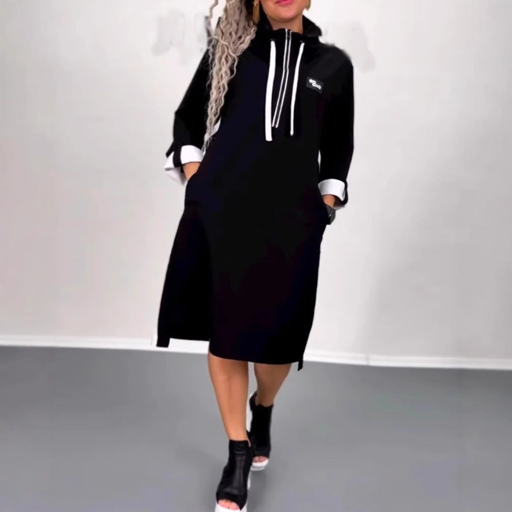 Damen Kapuzenkleid mit Taschen Farbkontrast Norvielle