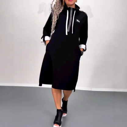 Damen Kapuzenkleid mit Taschen Farbkontrast Norvielle
