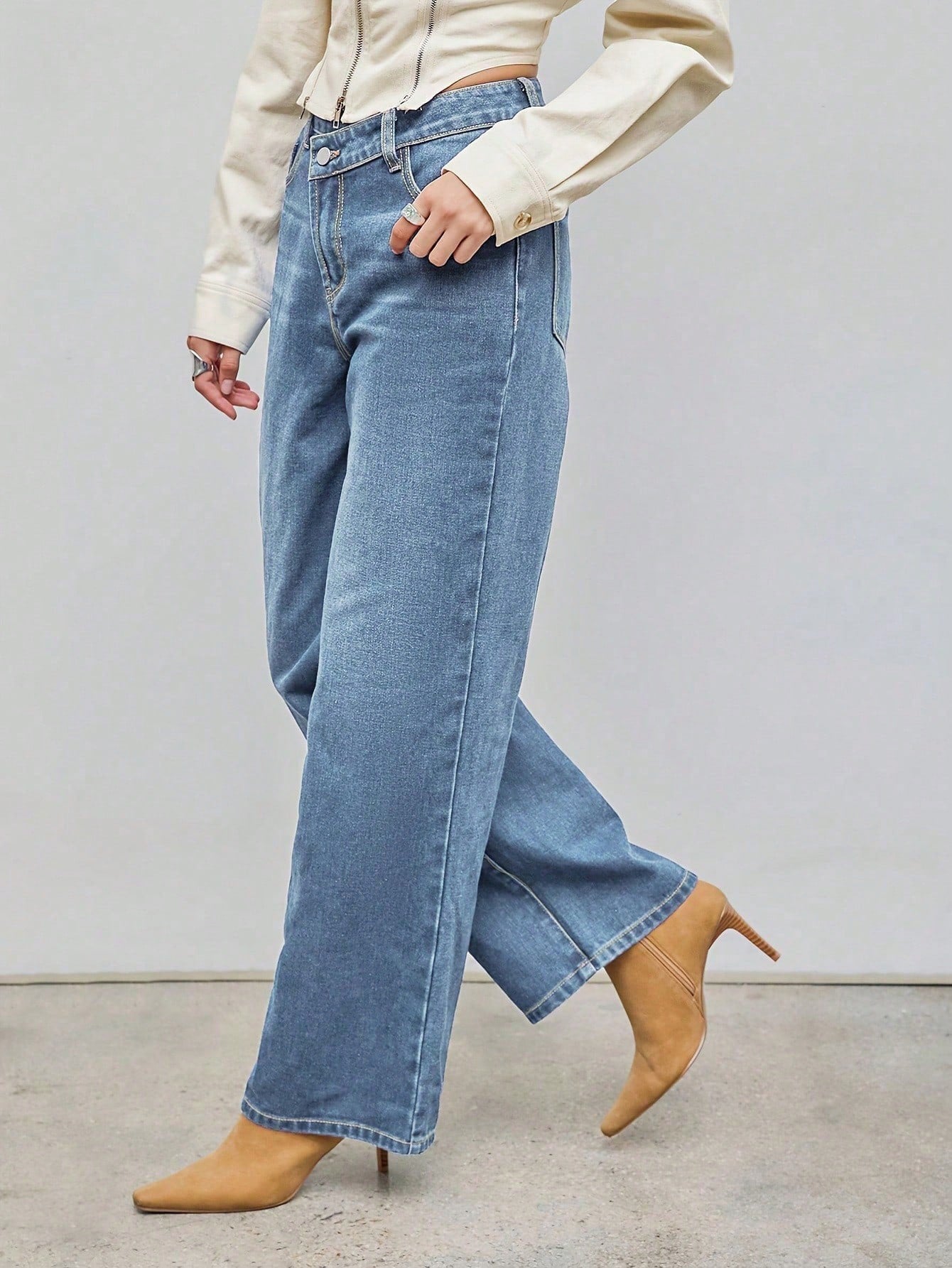 Damen Wide-Leg Jeans Gerader Schnitt Modern