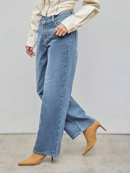 Damen Wide-Leg Jeans Gerader Schnitt Modern