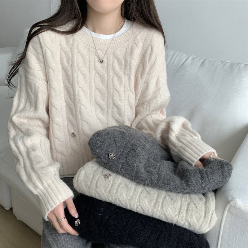 Damen Grobstrickpullover Lässiger Schnitt Zopfmuster - Norvielle