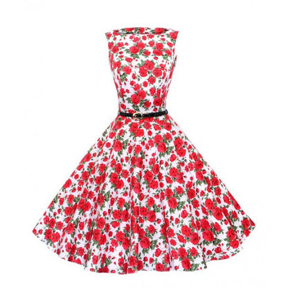 Damen A-Linien Kleid Floralmuster Taillengürtel