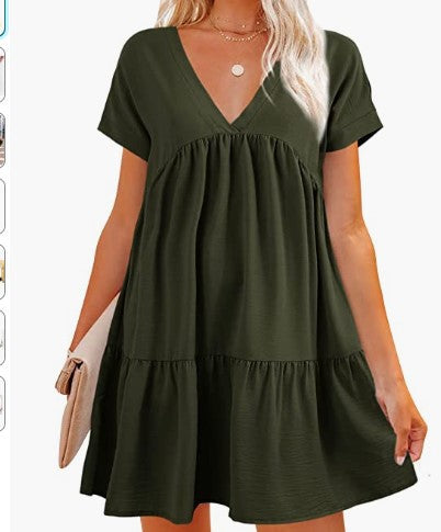 Damen V-Ausschnitt Kleid Weit schwingender Saum Norvielle
