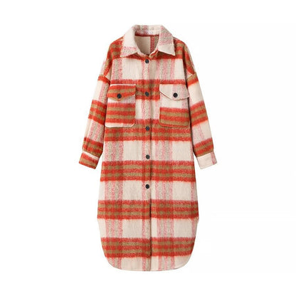 Damen Oversized Wollmantel Karomuster