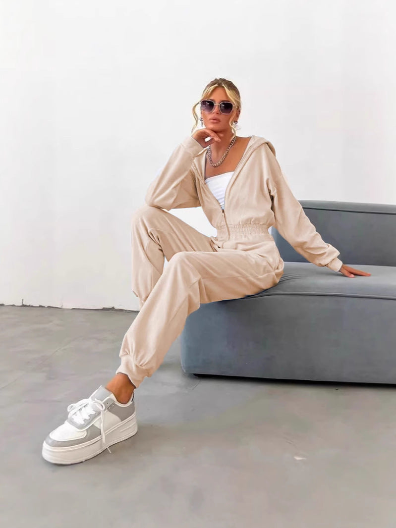 Damen Fleece-Jumpsuit Weich Hohler Kragen Tailliert