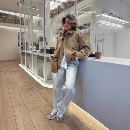 Damen Oversized Lederjacke Wildleder