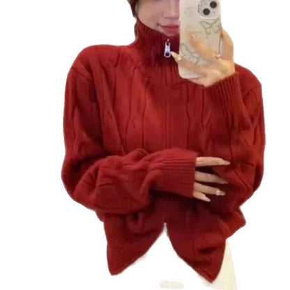 Damen Grobstrickpullover Hochkragen Norvielle