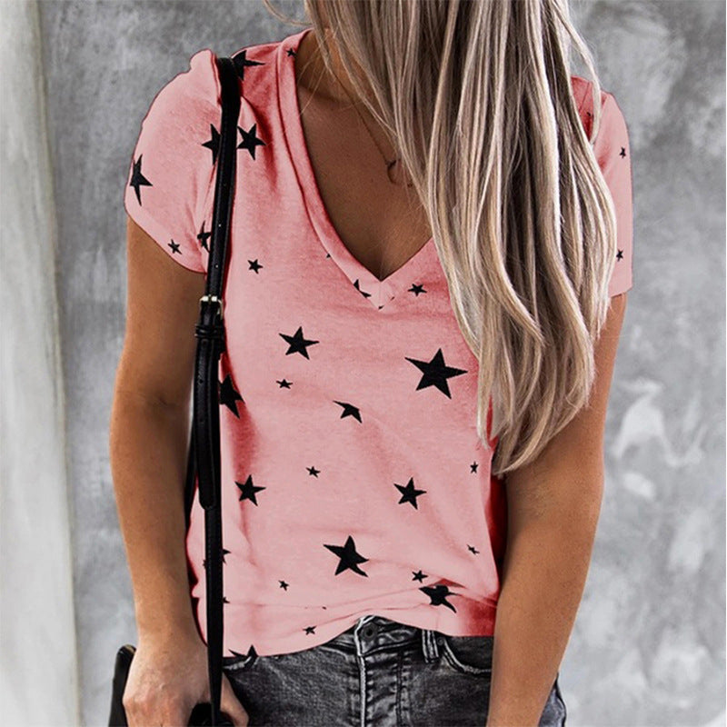 Damen T-Shirt V-Ausschnitt Sternenmotiv Lässig Weißen Norvielle