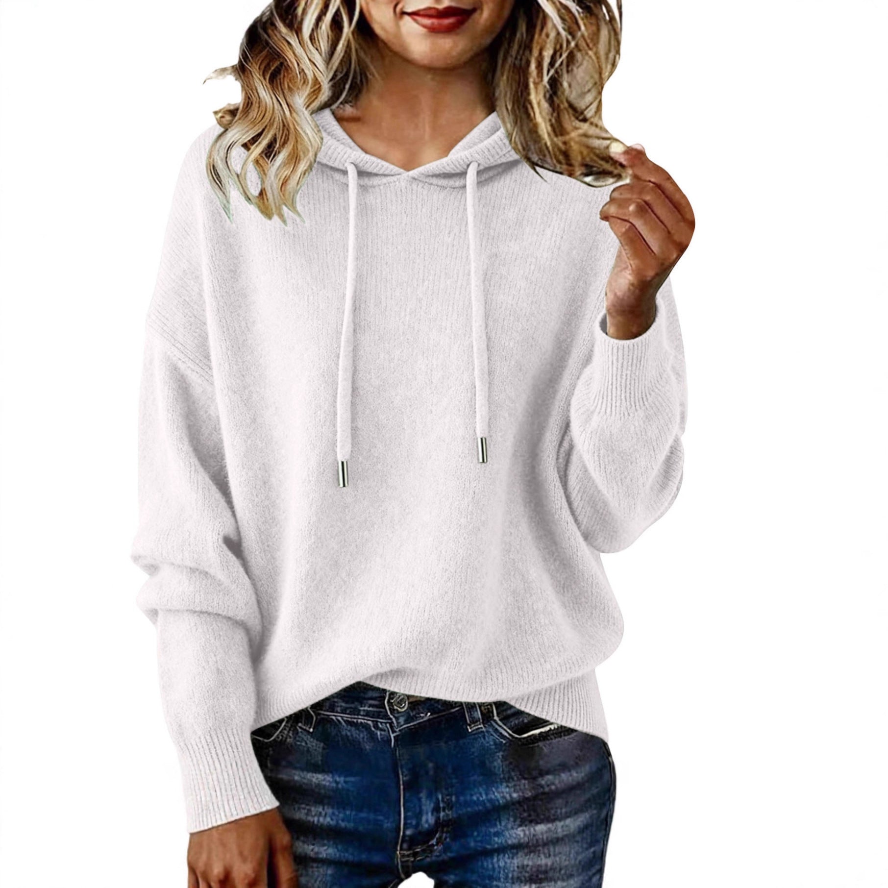 Damen Oversized Kapuzenpullover Texturiert Kordelzug Beige - Norvielle