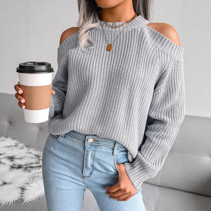 Damen Strickpullover Offene Schultern Rippstruktur Norvielle