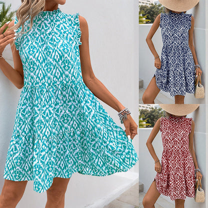 Damen Sommerkleid Wickelkleid mit Druck und Rüschendetails - Norvielle