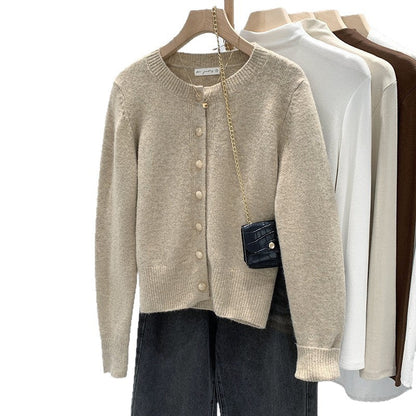 Damen Strickjacke Kuschelig Feine Knöpfe Beige