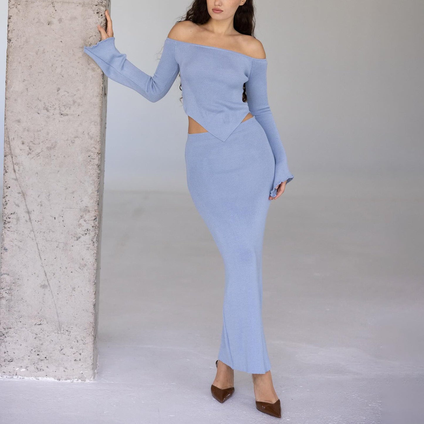 Damen Two-Piece Set Schulterfreies Oberteil Norvielle