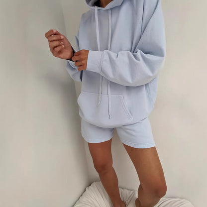 Damen Hoodie Shorts Set Baumwolle Norvielle