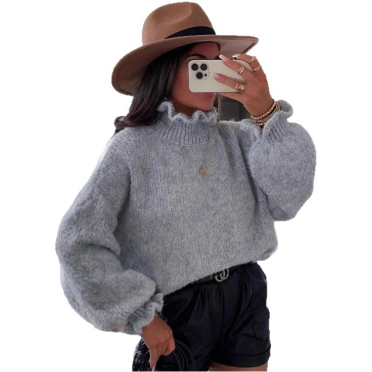 Damen Rollkragenpullover Voluminöse Ärmel Norvielle
