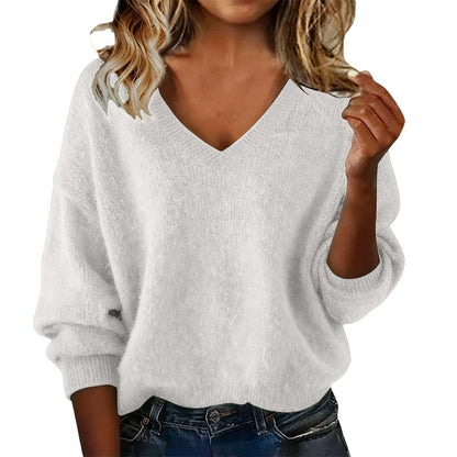 Damen Pullover V-Ausschnitt Weiches Fluff-Material Oversized