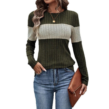 Damen Pullover Feinstrick Streifenmuster Beige
