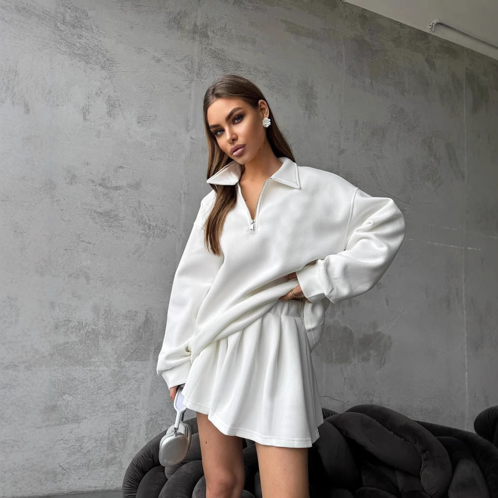 Damen Sweatshirt Sportlich Mit Reißverschluss Anthrazit