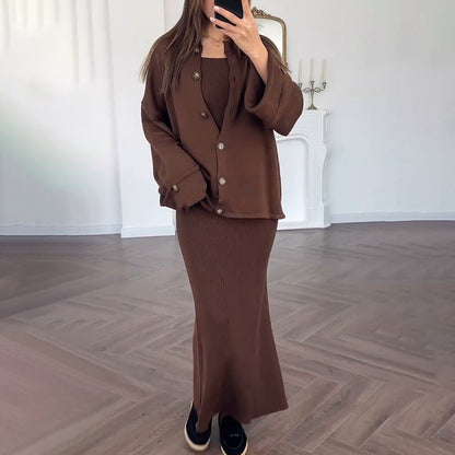 Damen Strickkleid mit Cardigan Überwurf Norvielle