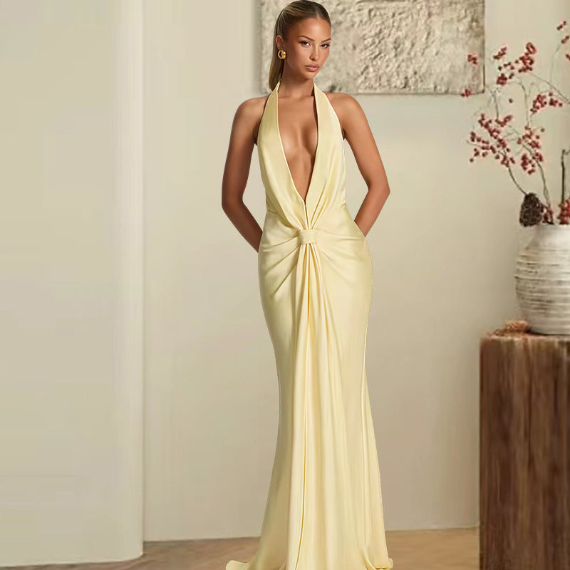 Damen Maxi-Kleid V-Ausschnitt Wickeldetail Norvielle