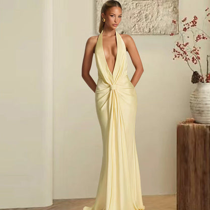 Damen Maxi-Kleid V-Ausschnitt Wickeldetail Norvielle