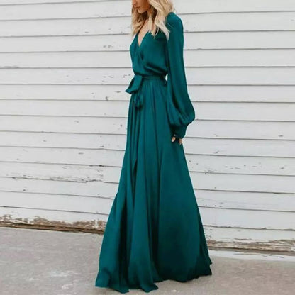 Damen Maxi-Kleid Fließender Stoff Tiefes Dekolleté