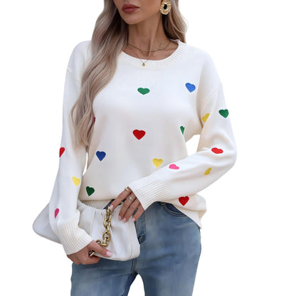 Damen Pullover Bunt Herzdesign Weites Modell