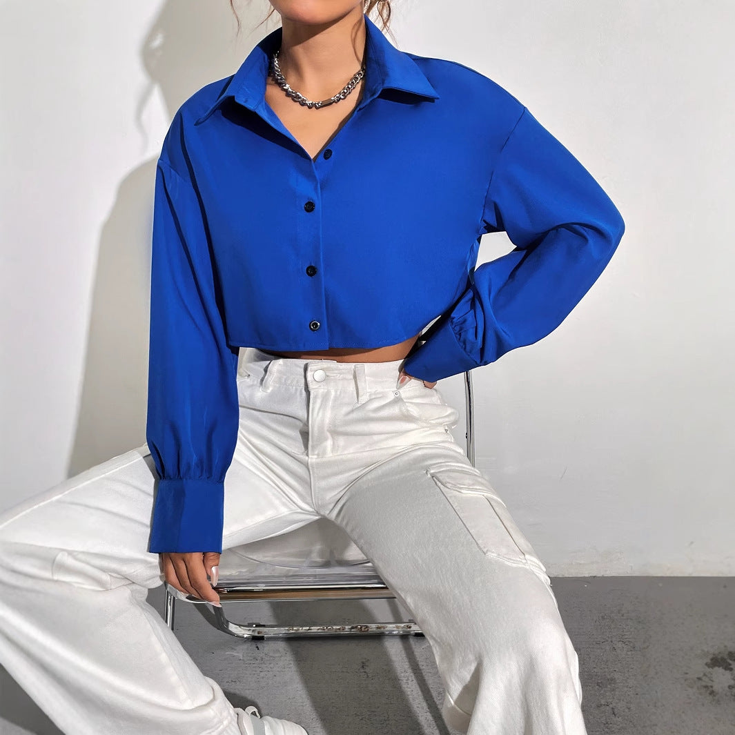 Damen Cropped Hemdjacke Puffärmel Norvielle