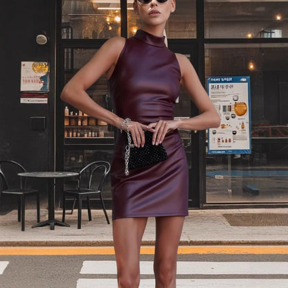 Damen Kleid Stehkragen Glänzend Norvielle