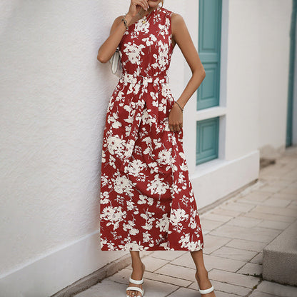 Damen Maxikleid Asymmetrischer Ausschnitt Florales Muster