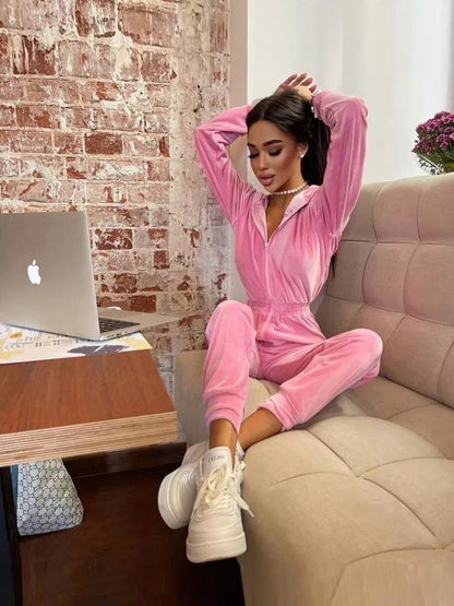 Damen Fleece-Jumpsuit Weich Hohler Kragen Tailliert