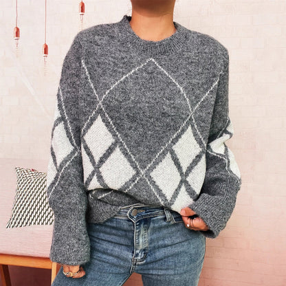 Damen Strickpullover Karomuster Norvielle