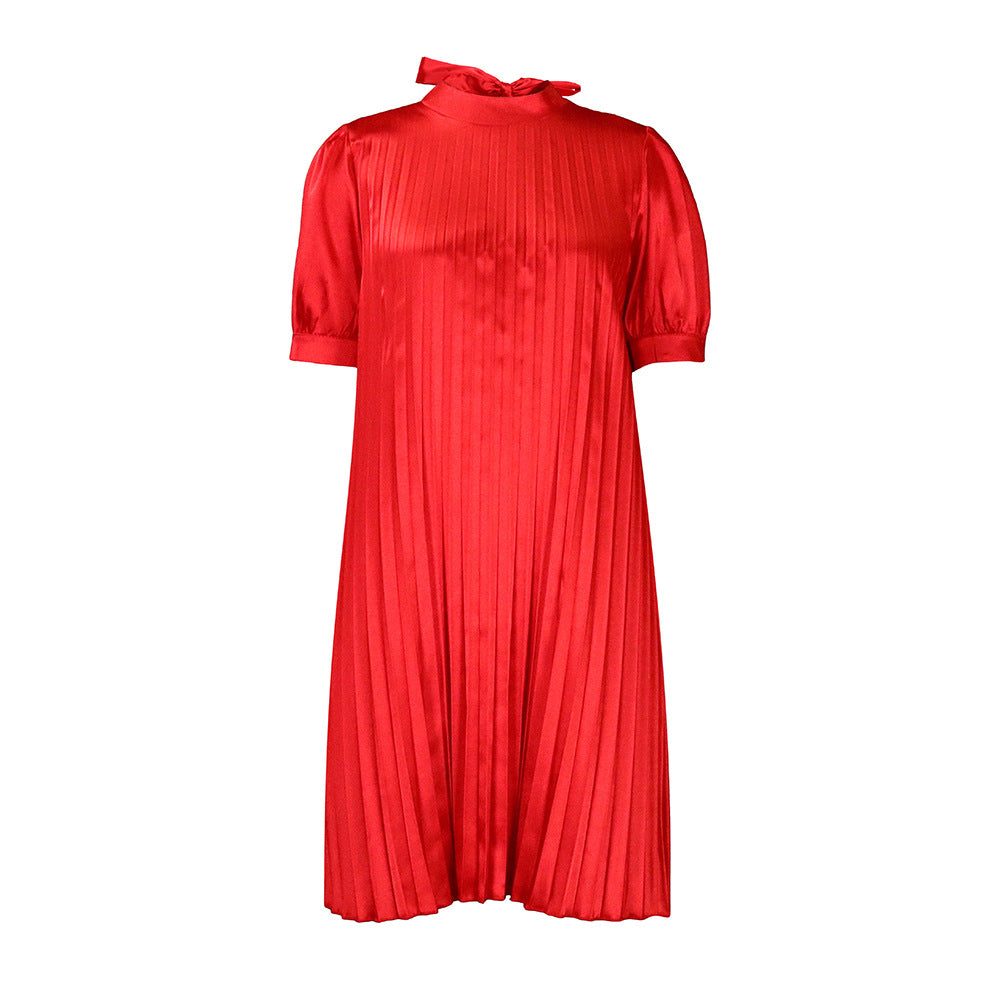 Damen Plissee-Kleid mit Bindeband und Halbärmeln Norvielle