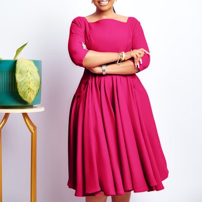 Damen A-Linien Kleid mit V-Ausschnitt und Taschen Norvielle - Norvielle