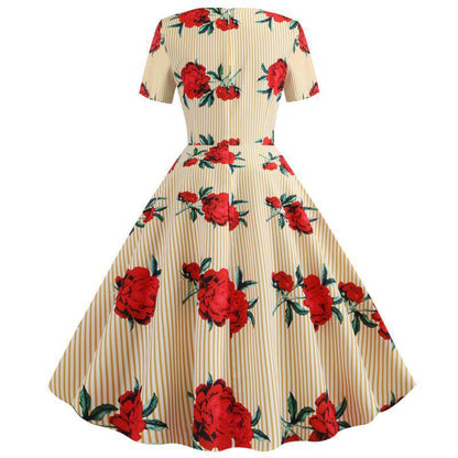 Damen Swingkleid Floralmuster V-Ausschnitt Norvielle
