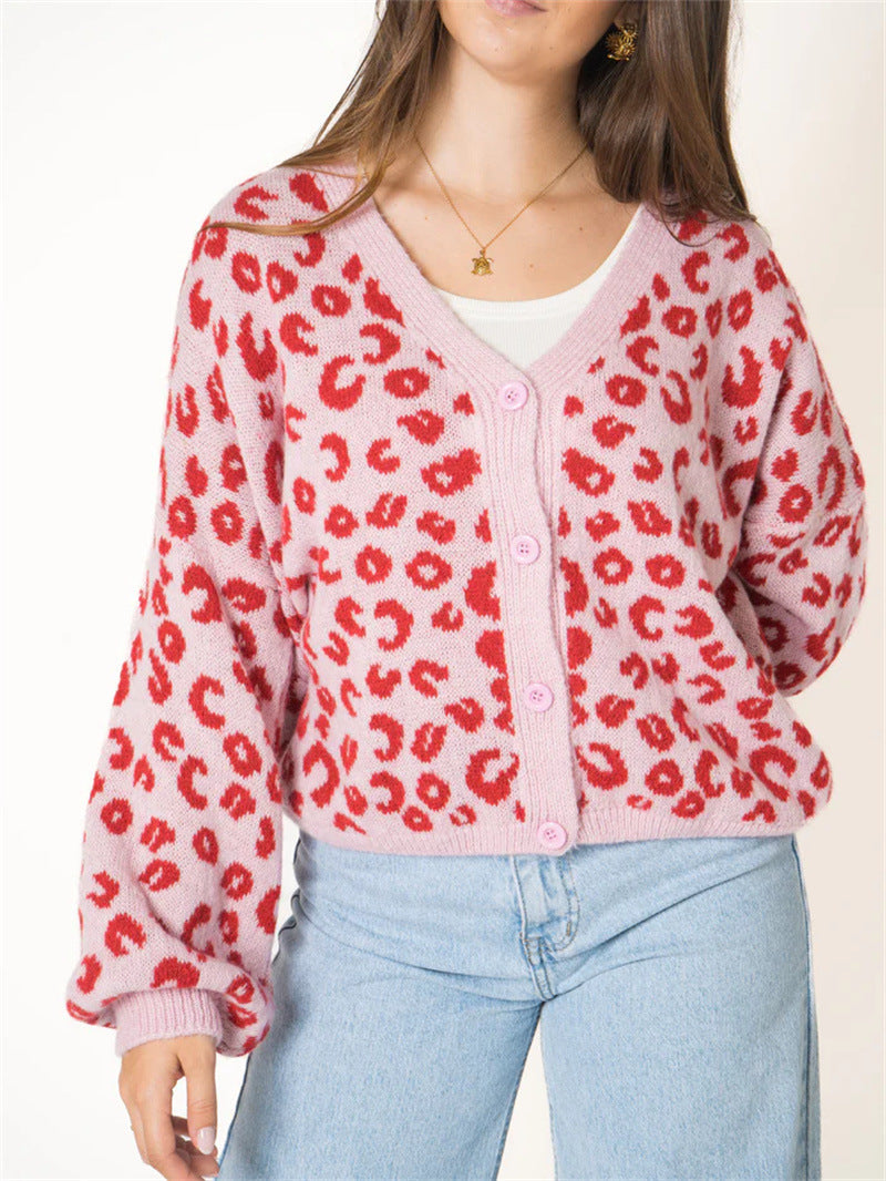 Damen Strickjacke Leopardenmuster Offen