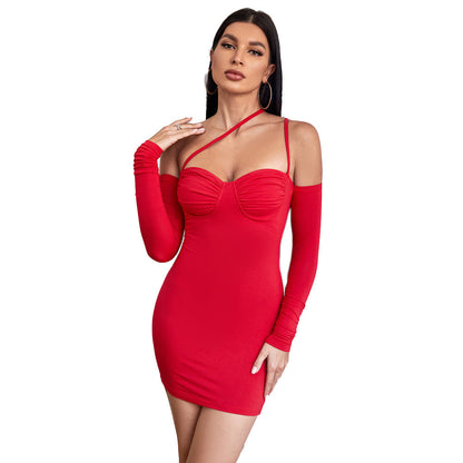 Damen Minikleid Schulterfrei Langärmelig Raffiniertes Zip-Detail