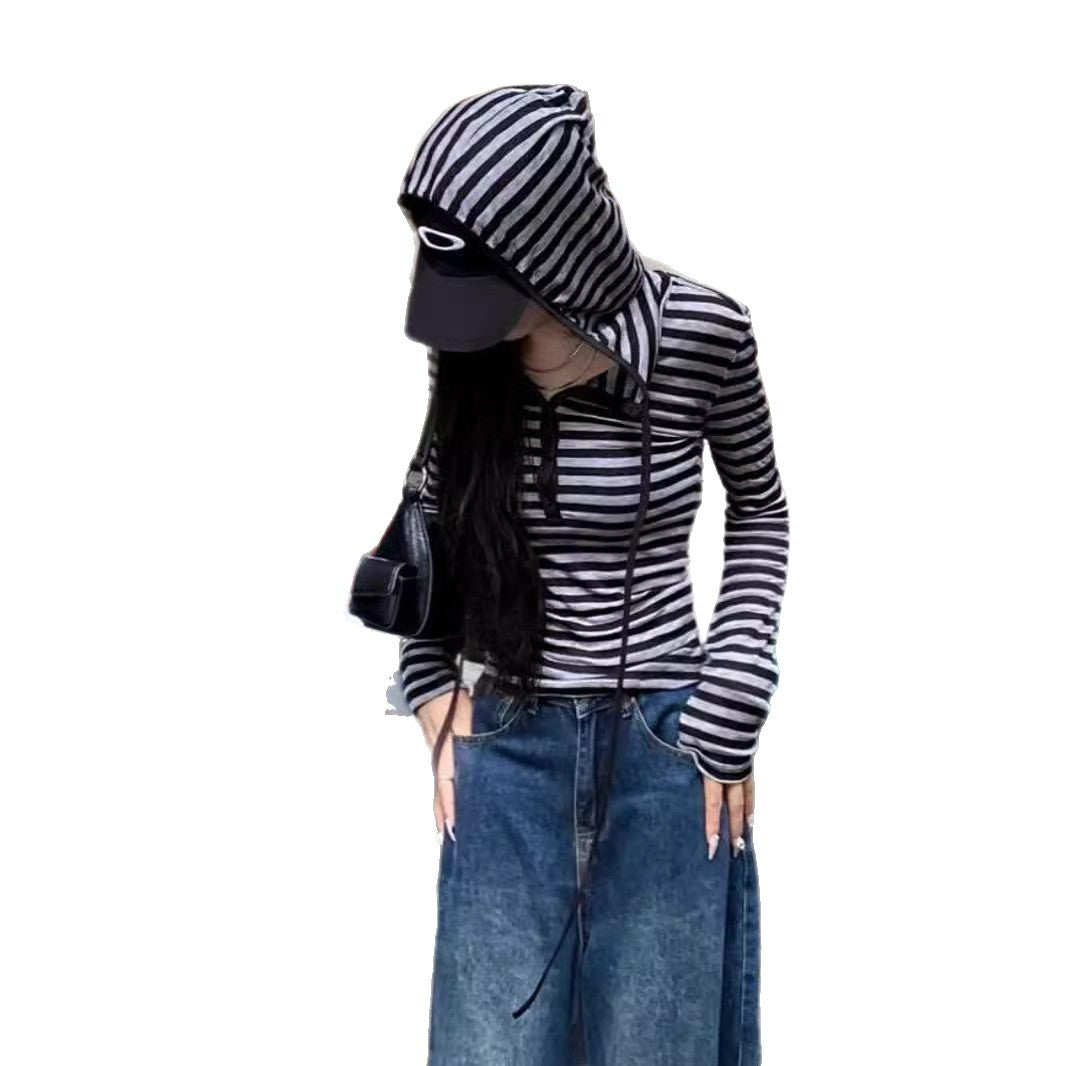 Damen Langarmshirt Mit Kapuze Streifen