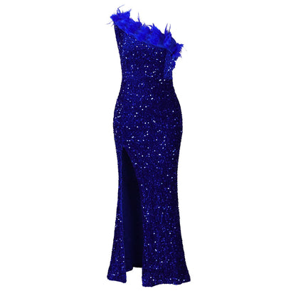 Damen Abendkleid Glitzernd Asymmetrisch Pailletten Norvielle
