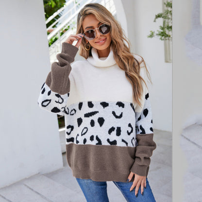 Damen Pullover Tiermuster Hochkragen Weich Norvielle