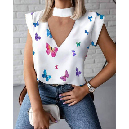 Damen V-Ausschnitt Choker Oberteil Norvielle