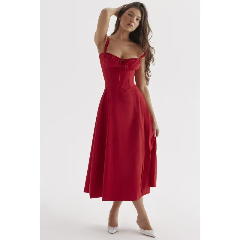 Damen Maxikleid Gerafftes Oberteil Eleganter Schnitt Norvielle
