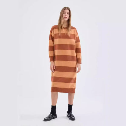 Damen Strickkleid Blockstreifenmuster Lässig Beige