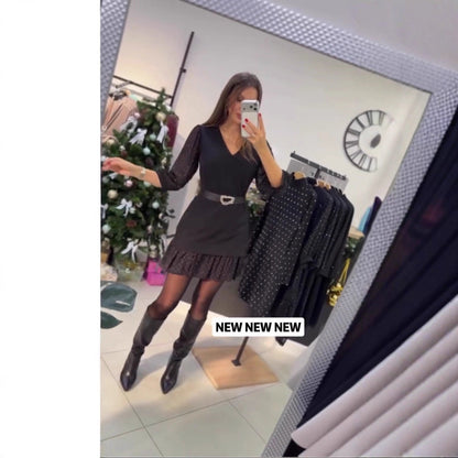 Damen Kleid mit Puffärmeln und Gürtel Norvielle
